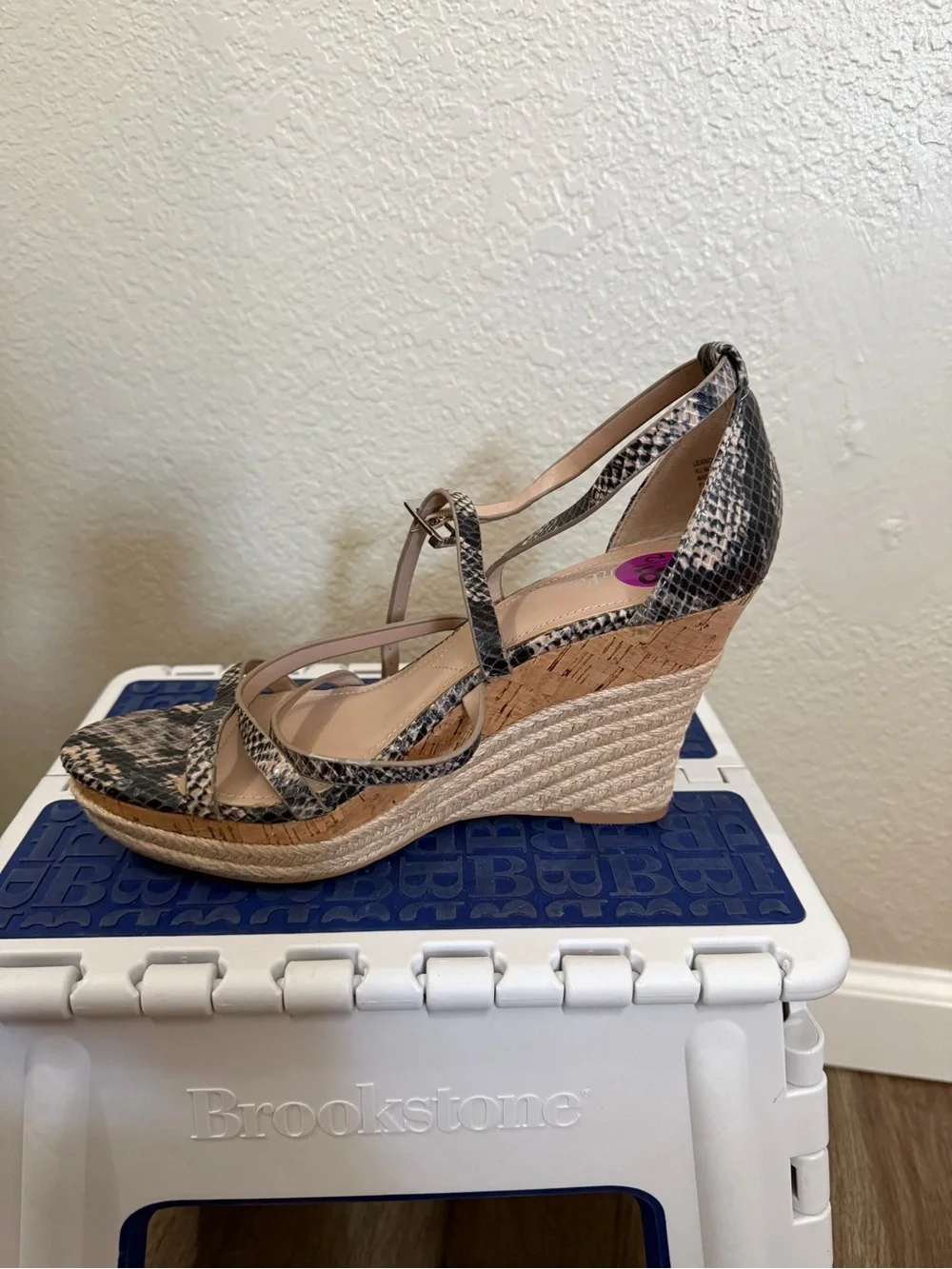 Charles David Snake-Print Cork Espadrille Wedge Sandals